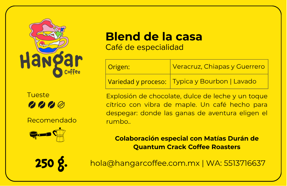 Hangar Coffee - Blend de la casa - Typica Bourbon - Lavado - Chocolate, citricos y maple